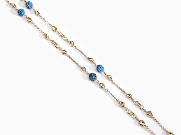 LuvMyJewelry Summer Nights Turquoise Layered Necklace In 14K Yellow Gold Plated Sterling Silver