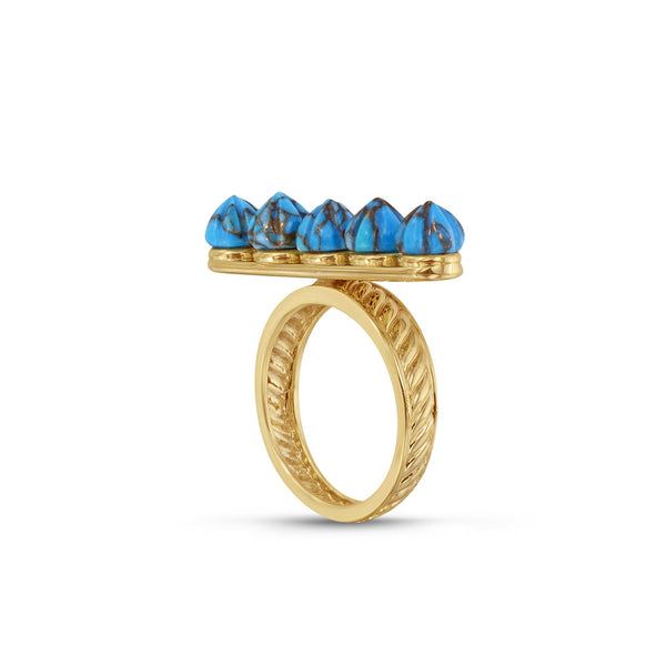 LuvMyJewelry Summer Nights Turquoise Multistone Ring & Pendant In 14K Yellow Gold Plated Sterling Silver
