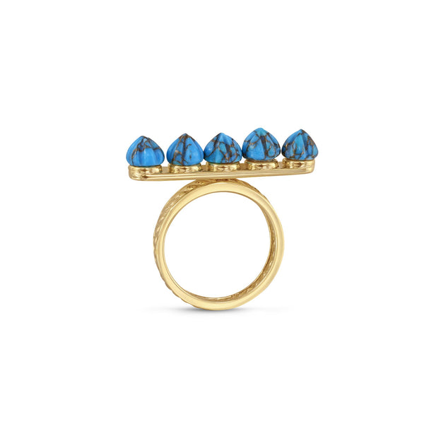 LuvMyJewelry Summer Nights Turquoise Multistone Ring & Pendant In 14K Yellow Gold Plated Sterling Silver