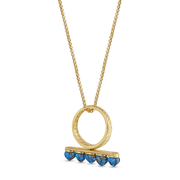 LuvMyJewelry Summer Nights Turquoise Multistone Ring & Pendant In 14K Yellow Gold Plated Sterling Silver