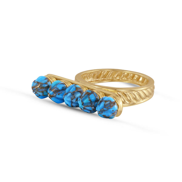 LuvMyJewelry Summer Nights Turquoise Multistone Ring & Pendant in 14K Yellow Gold Plated Sterling Silver