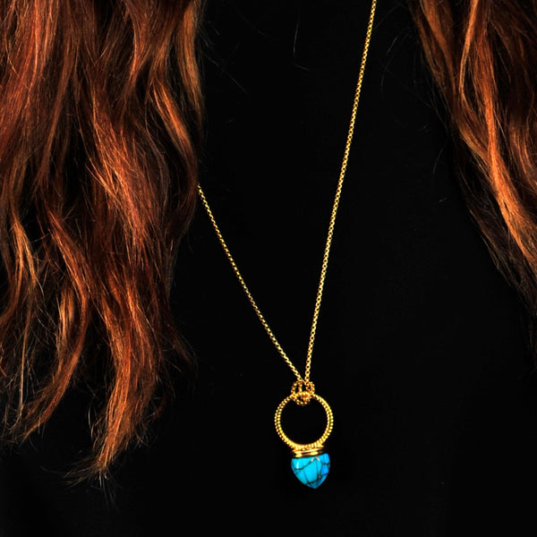 LuvMyJewelry Summer Nights Turquoise Single Stone Ring & Pendant In 14K Yellow Gold Plated Sterling Silver