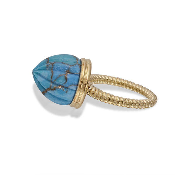 LuvMyJewelry Summer Nights Turquoise Single Stone Ring & Pendant In 14K Yellow Gold Plated Sterling Silver