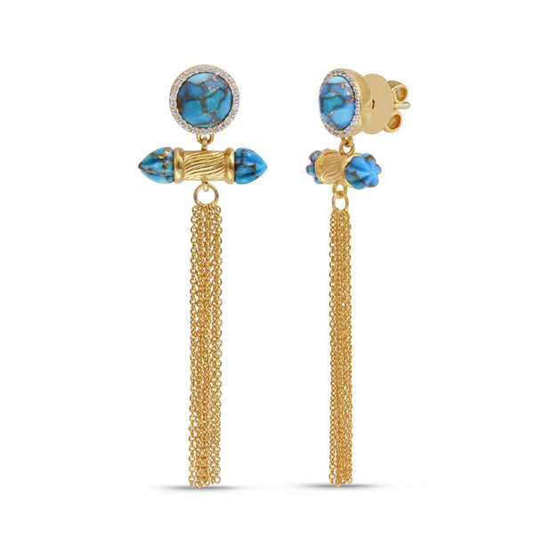 LuvMyJewelry Sunkissed Turquoise & Diamond Fringe Earrings in 14K Yellow Gold Plated Sterling Silver