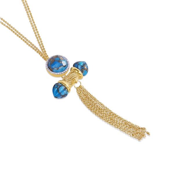 LuvMyJewelry Sunkissed Turquoise & Diamond Fringe Necklace in 14K Yellow Gold Plated Sterling Silver