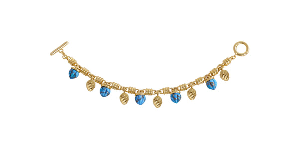 LuvMyJewelry Sunshine Twist Turquoise Charms Bracelet In 14K Yellow Gold Plated Sterling Silver