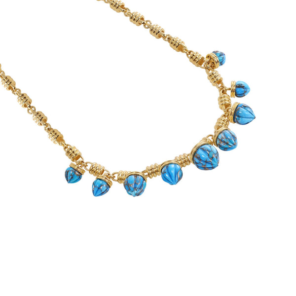 LuvMyJewelry Sunshine Twist Turquoise Studded Necklace In 14K Yellow Gold Plated Sterling Silver