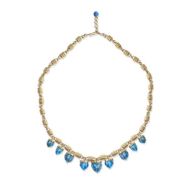 LuvMyJewelry Sunshine Twist Turquoise Studded Necklace in 14K Yellow Gold Plated Sterling Silver