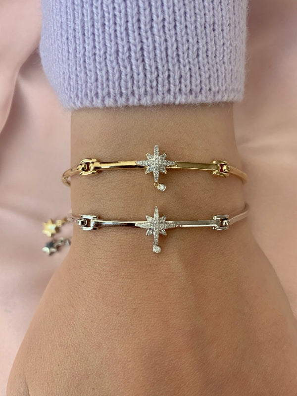 LuvMyJewelry Supernova Bezel Drop Diamond Bangle In 14K Yellow Gold Vermeil On Sterling Silver