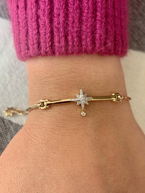 LuvMyJewelry Supernova Bezel Drop Diamond Bangle In 14K Yellow Gold