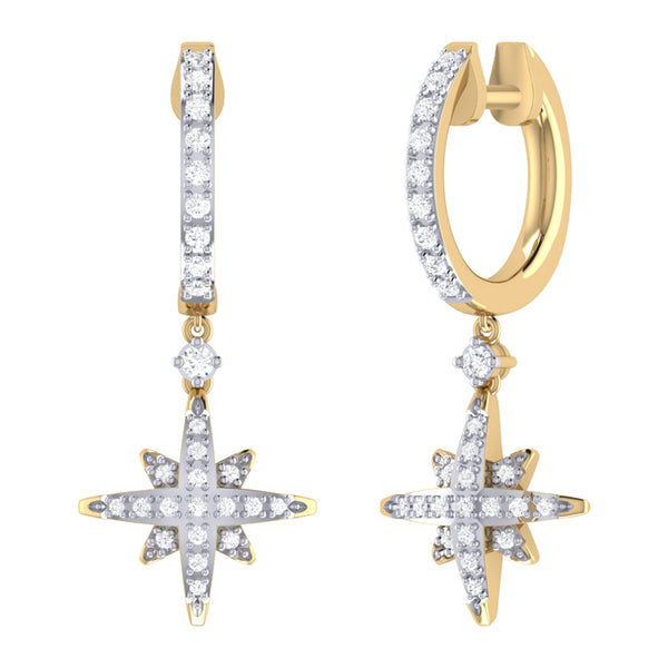 LuvMyJewelry Supernova Diamond Hoop Earrings in 14K Yellow Gold Vermeil on Sterling Silver