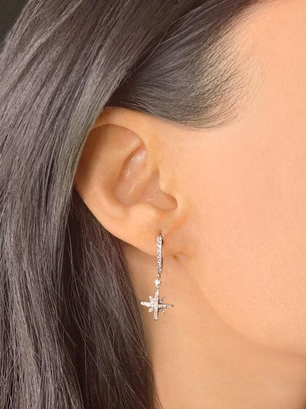 LuvMyJewelry Supernova Diamond Hoop Earrings In Sterling Silver