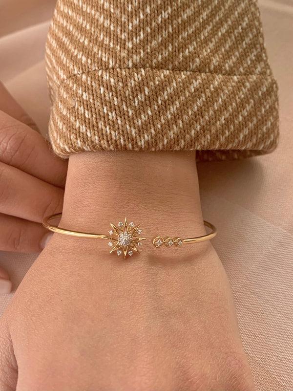 LuvMyJewelry Supernova Star Adjustable Diamond Cuff In 14K Yellow Gold
