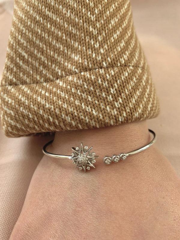 LuvMyJewelry Supernova Star Adjustable Diamond Cuff In Sterling Silver