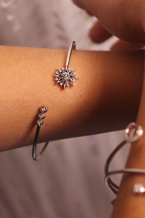 LuvMyJewelry Supernova Star Adjustable Diamond Cuff In Sterling Silver