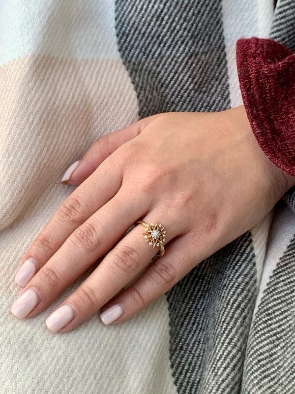 LuvMyJewelry Supernova Star Diamond Ring In 14K Yellow Gold Vermeil On Sterling Silver
