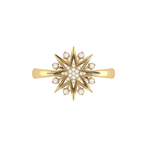 LuvMyJewelry Supernova Star Diamond Ring In 14K Yellow Gold Vermeil On Sterling Silver