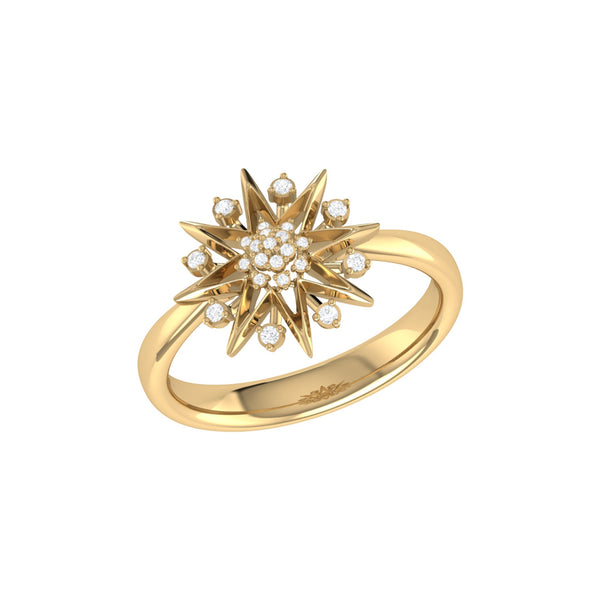 LuvMyJewelry Supernova Star Diamond Ring in 14K Yellow Gold
