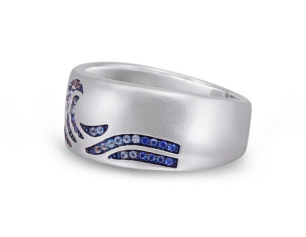 LuvMyJewelry Surf's Up Sterling Silver Blue Sapphire & Topaz Band Ring
