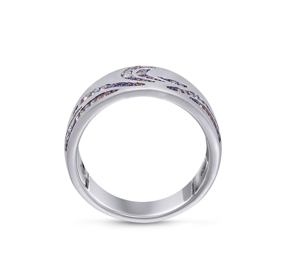 LuvMyJewelry Surf's Up Sterling Silver Blue Sapphire & Topaz Band Ring