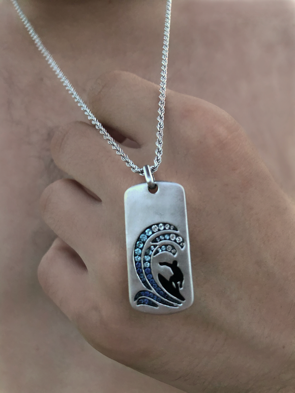 LuvMyJewelry Surfer's Paradise Sterling Silver Blue Sapphire & Topaz Stone Tag