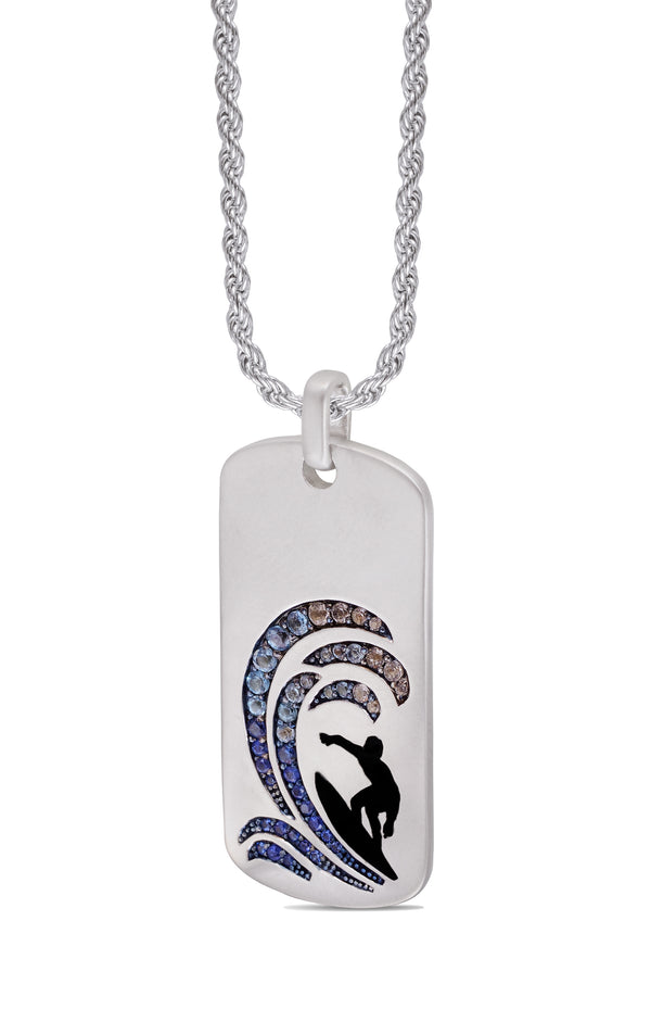 LuvMyJewelry Surfer's Paradise Sterling Silver Blue Sapphire & Topaz Stone Tag