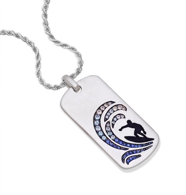 LuvMyJewelry Surfer's Paradise Sterling Silver Blue Sapphire & Topaz Stone Tag