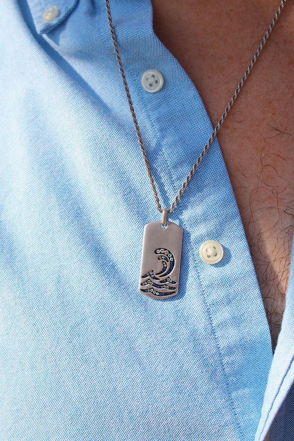 LuvMyJewelry Surfrider Beach Sterling Silver Blue Sapphire & Topaz Stone Tag