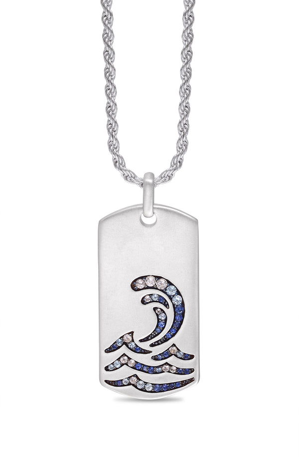 LuvMyJewelry Surfrider Beach Sterling Silver Blue Sapphire & Topaz Stone Tag