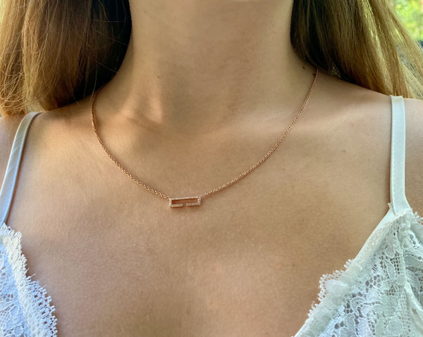 LuvMyJewelry Swing Rectangle Diamond Necklace In 14K Rose Gold Vermeil On Sterling Silver