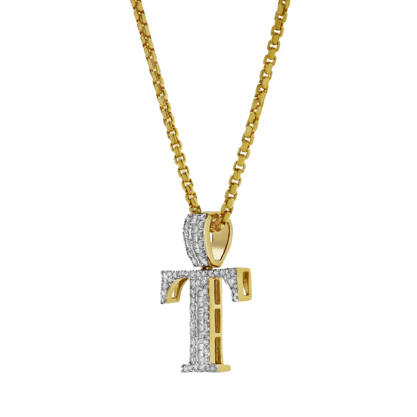 LuvMyJewelry T Initial Diamond Pendant 10K Yellow Gold - 0.59 Carats
