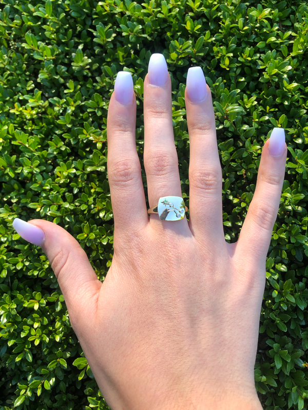 LuvMyJewelry Taurus Bull Emerald & Diamond Constellation Signet Ring In 14K Yellow Gold Vermeil On Sterling Silver