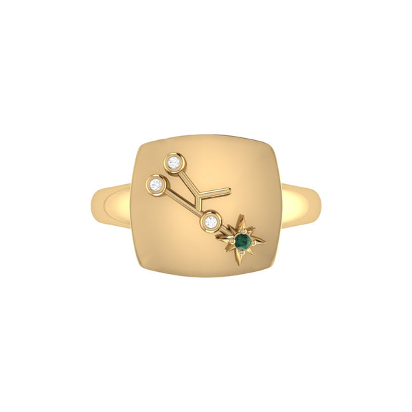 LuvMyJewelry Taurus Bull Emerald & Diamond Constellation Signet Ring In 14K Yellow Gold