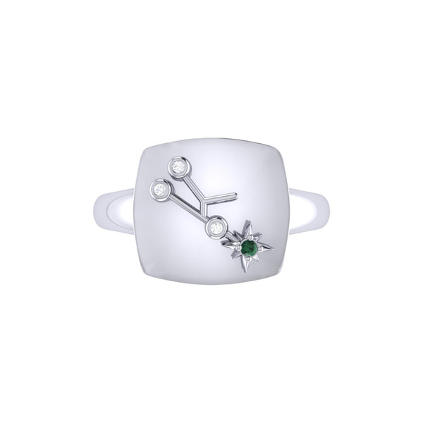 LuvMyJewelry Taurus Bull Emerald & Diamond Constellation Signet Ring In Sterling Silver