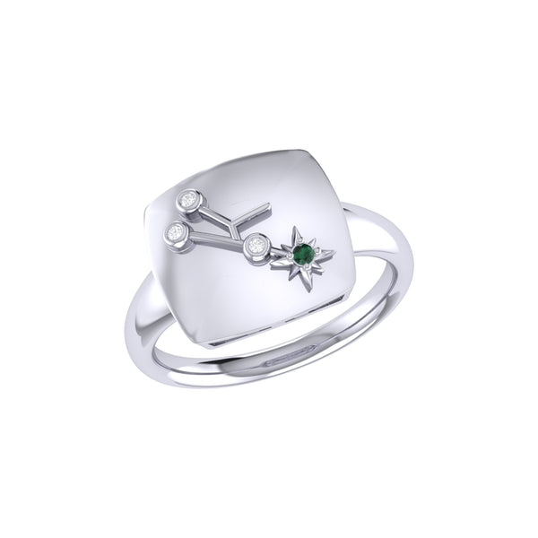LuvMyJewelry Taurus Bull Emerald & Diamond Constellation Signet Ring in Sterling Silver