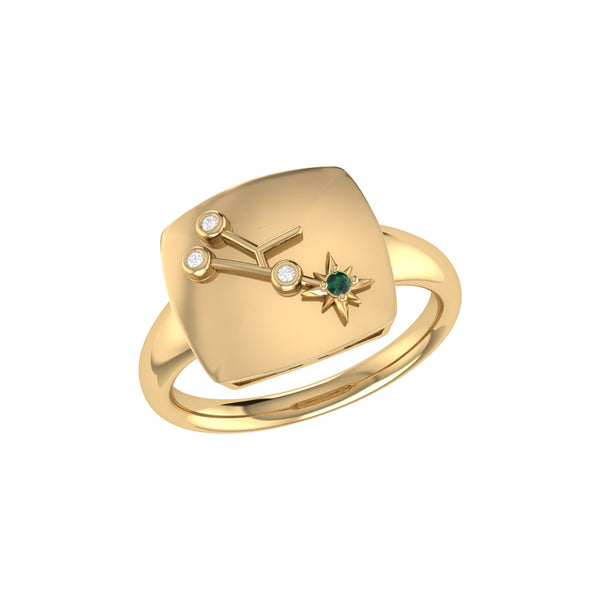 LuvMyJewelry Taurus Bull Emerald & Diamond Constellation Signet Ring in 14K Yellow Gold Vermeil on Sterling Silver LuvMyJewelry Taurus Bull Emerald & Diamond Constellation Signet Ring in 14K Yellow Gold Vermeil on Sterling Silver