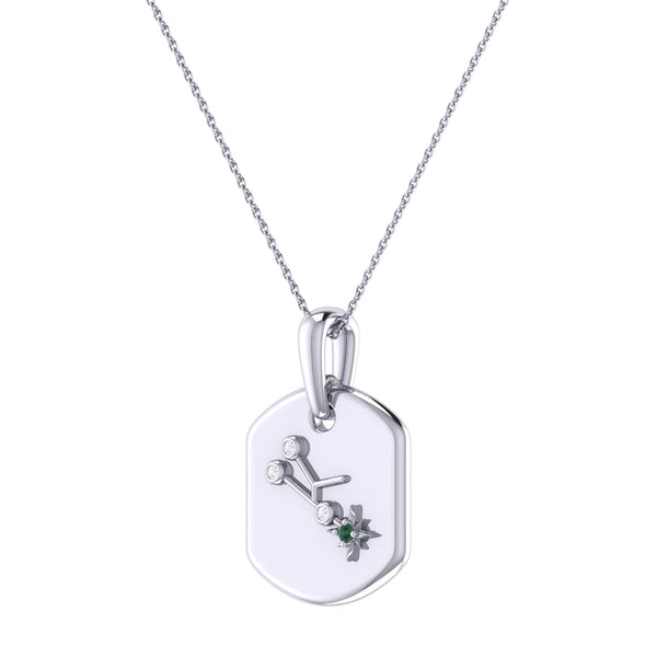 LuvMyJewelry Taurus Bull Emerald & Diamond Constellation Tag Pendant Necklace In Sterling Silver