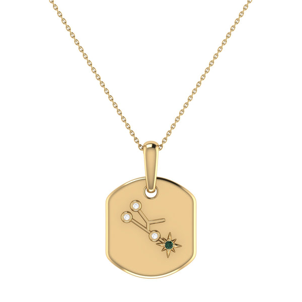 LuvMyJewelry Taurus Bull Emerald & Diamond Constellation Tag Pendant Necklace in 14K Yellow Gold