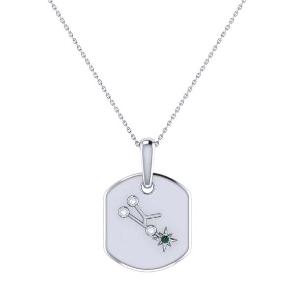 LuvMyJewelry Taurus Bull Emerald & Diamond Constellation Tag Pendant Necklace in 14K White Gold