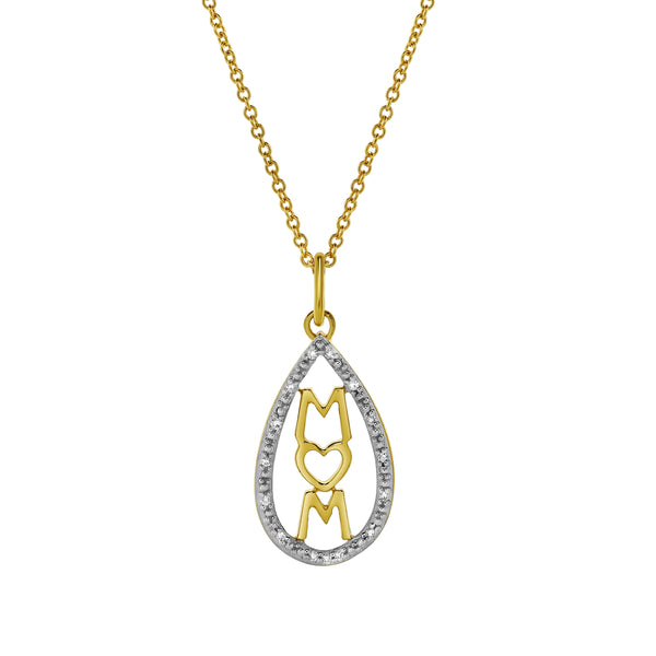 LuvMyJewelry Teardrop Mom Diamond Pendant in 10K Yellow Gold