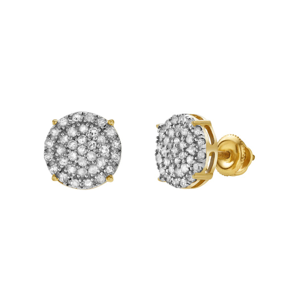 LuvMyJewelry Thalisse 10K Yellow Gold Cluster Diamond Unisex Earrings - 0.46 Cts