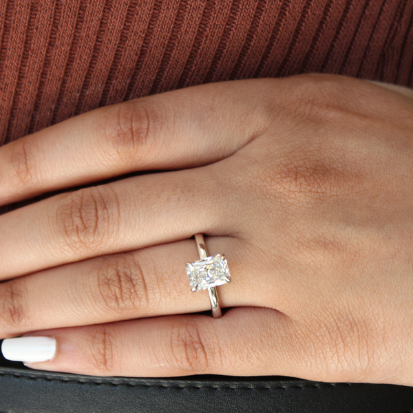 LuvMyJewelry Tia 14K White Gold Radiant Lab Grown Diamond Hidden Halo Ring - 2.1 Ct