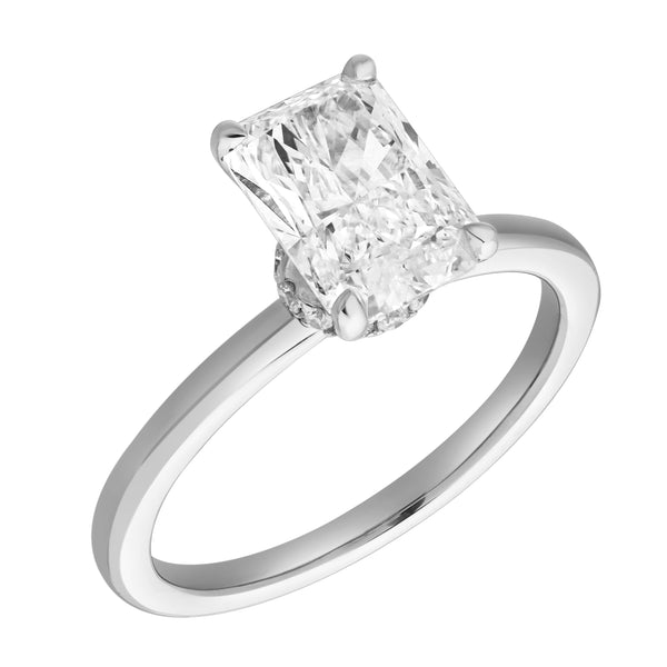 LuvMyJewelry Tia 14K White Gold Radiant Lab Grown Diamond Hidden Halo Ring - 2.1 Ct