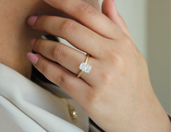 LuvMyJewelry Tia 14K Yellow Gold Radiant Lab Grown Diamond Hidden Halo Ring - 2.1 Ct