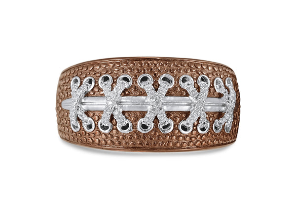 LuvMyJewelry Touchdown American Football Brown Rhodium Plated Sterling Silver Diamond Ring