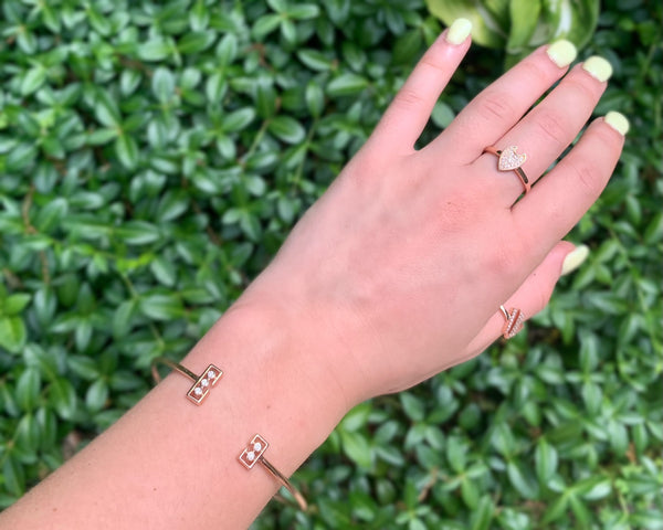 LuvMyJewelry Traffic Light Adjustable Diamond Cuff In 14K Rose Gold Vermeil On Sterling Silver