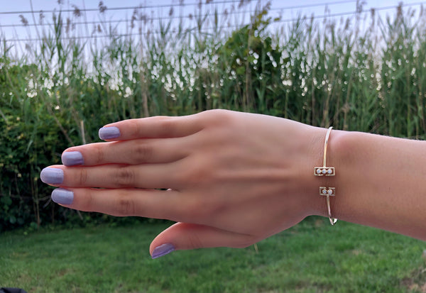 LuvMyJewelry Traffic Light Adjustable Diamond Cuff In 14K Yellow Gold Vermeil On Sterling Silver