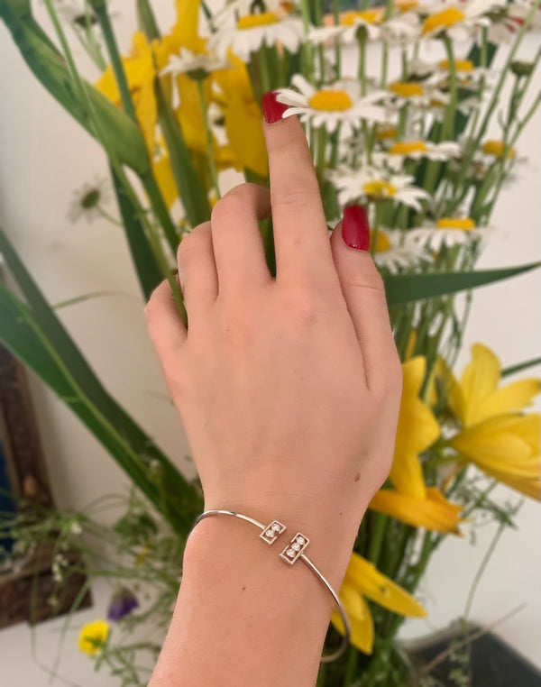 LuvMyJewelry Traffic Light Adjustable Diamond Cuff In Sterling Silver