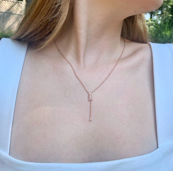 LuvMyJewelry Traffic Light Bolo Adjustable Diamond Lariat Necklace In 14K Rose Gold Vermeil On Sterling Silver