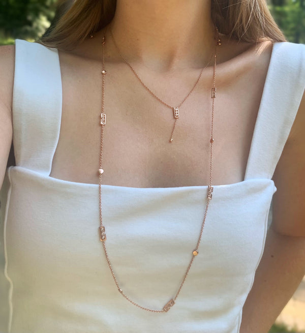 LuvMyJewelry Traffic Light Layered Diamond Necklace In 14K Rose Gold Vermeil On Sterling Silver